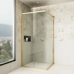 Violet Semi-Frameless *Corner Entry* Sliding Shower Screen - Brushed Gold | Convex