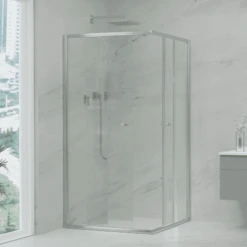 Violet Semi-Frameless *Corner Entry* Sliding Shower Screen - Chrome | Convex