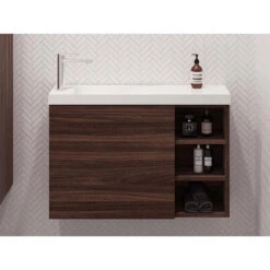 HERA BATHWARE -HERA BATHWARE 220mm depth eadie vanity collection 800mm cabinet onlyfreestandingleft hand bowlcompact vanitytimberline 888082