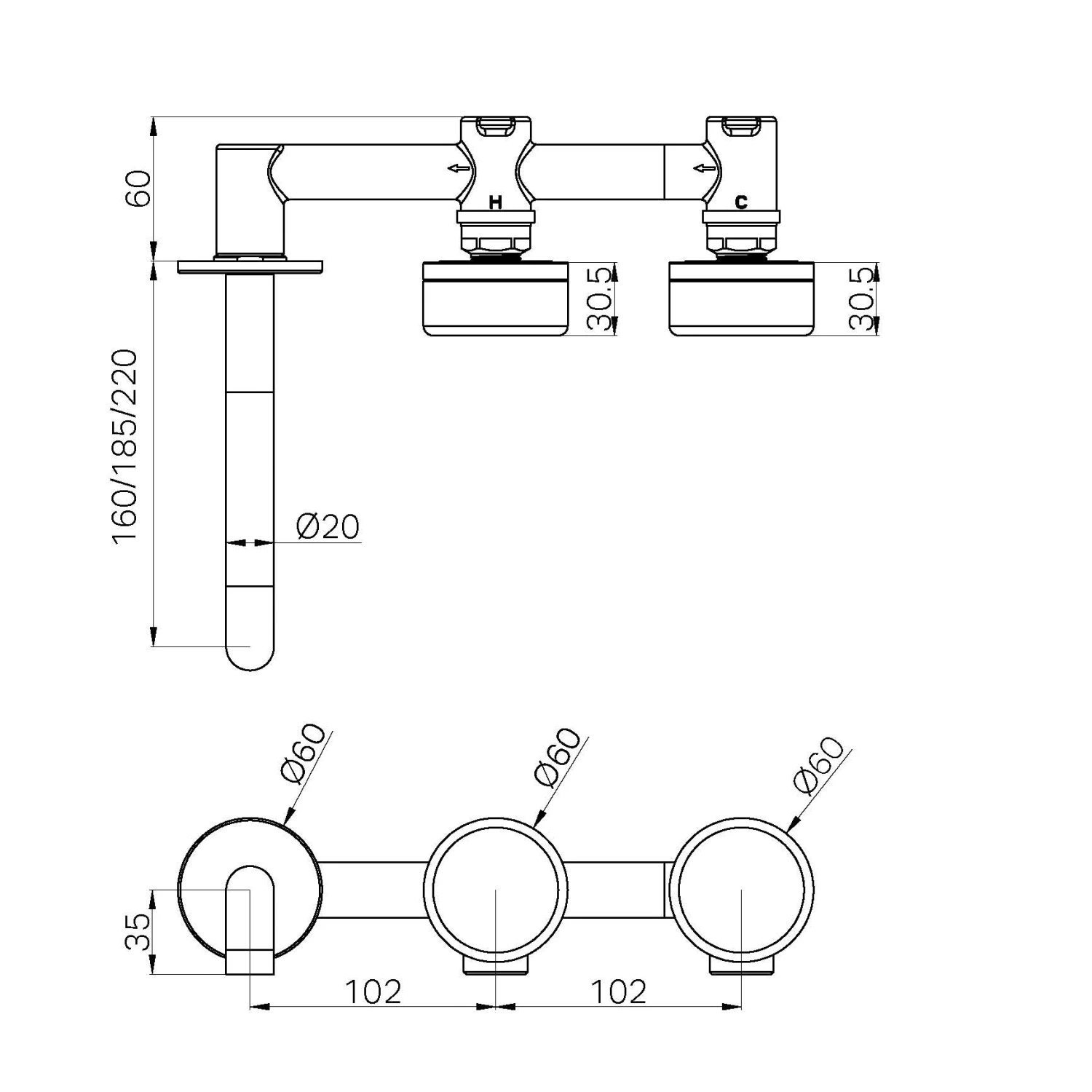 Serenity Wall Basin Set 160mm Offset Spout 3 Serenity Wall Basin Set 160mm Offset Spout - Image 3