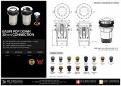 32mm Basin Pop Down Waste 21800 | Art Australia -HERA BATHWARE 32mm basin pop down waste 21800 art australiachromepop up wasteart australia 743914