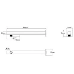 450MM SQUARE Shower Arm - Chrome -HERA BATHWARE 450mm square shower arm chromegun metalshower armbella vista 803103