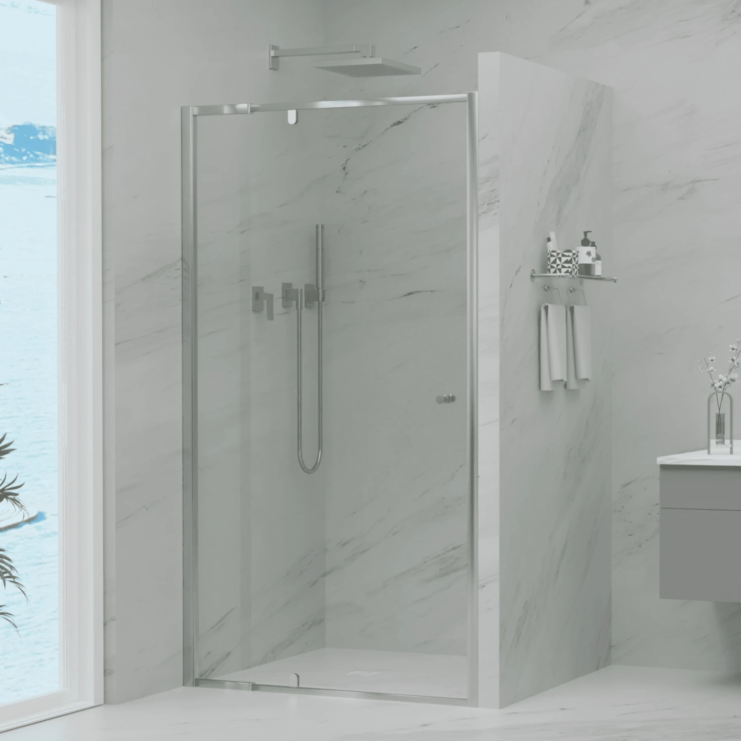 Violet 6mm Semi-Frameless Pivot Screen Chrome | Convex 1 Violet 6mm Semi-Frameless Pivot Screen Chrome | Convex