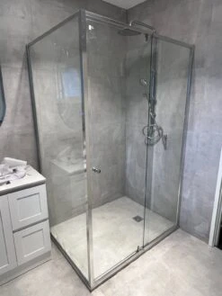 Violet 6mm Semi-Frameless RETURN Panel Chrome | Convex 9 Violet 6mm Semi-Frameless RETURN Panel Chrome | Convex -HERA BATHWARE 6mm semi frameless return panel chrome convex740 760mmshower screenconvex 924409