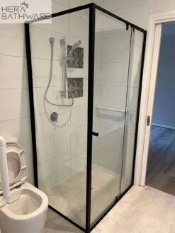 Violet 6mm Semi-Frameless RETURN Panel Matte Black | Convex -HERA BATHWARE 6mm semi frameless return panel matte black convex740 760mmshower screenconvex 550800