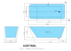 Avis Left/Right Corner Bathtub | Ceto 15 Avis Left/Right Corner Bathtub | Ceto -HERA BATHWARE ACBT1500L New