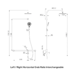 Mecca Care 32mm T-Bar Grab Rail 1100x750mm Twin Shower Set -HERA BATHWARE NRCS008 1