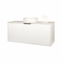 Alia Matte White Fluted Vanity Cabinet Only | Fifth Avenue