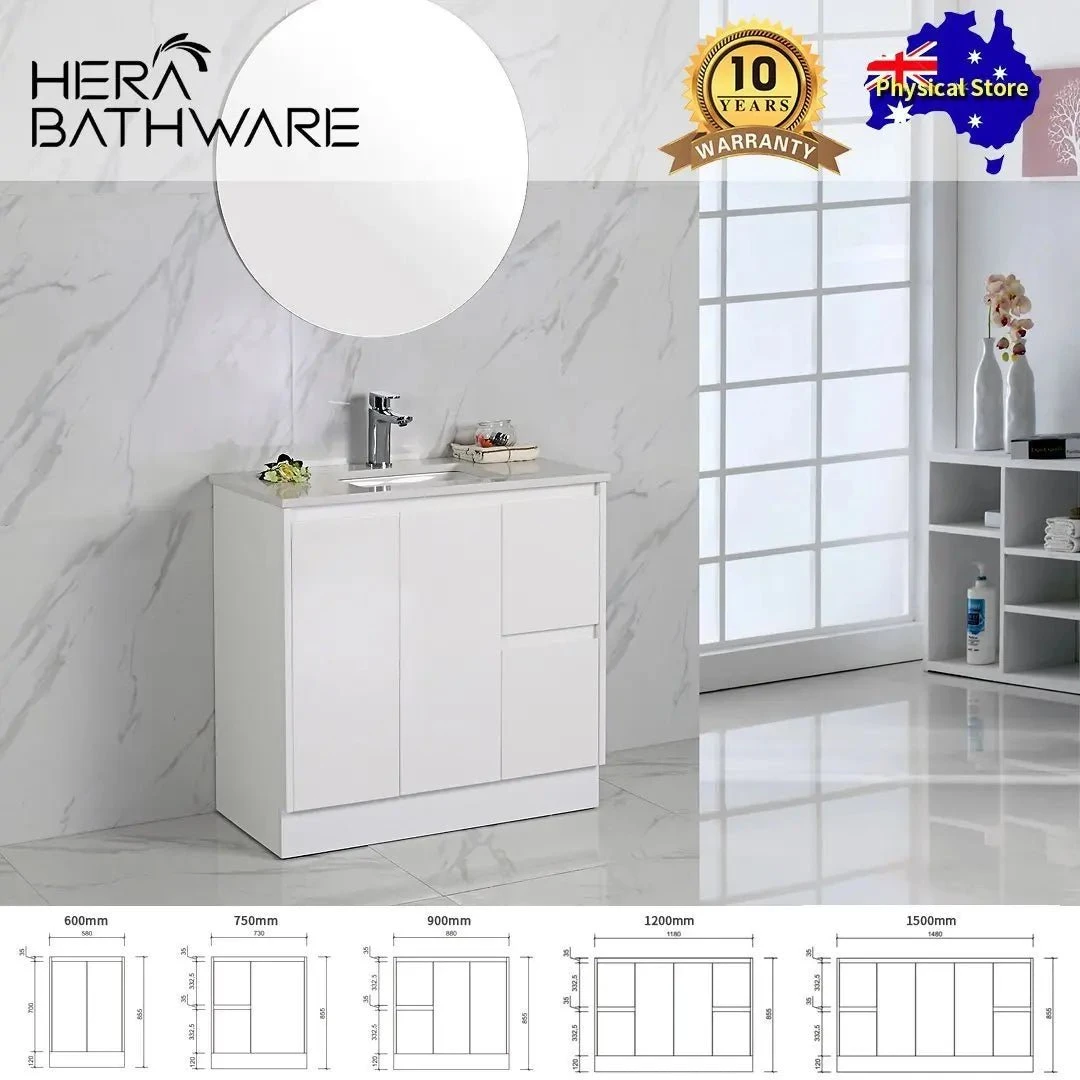 Alice Gloss White Free Standing Vanity - 900mm Drawers On RIGHT 2 Alice Gloss White Free Standing Vanity - 900mm Drawers On RIGHT - Image 2