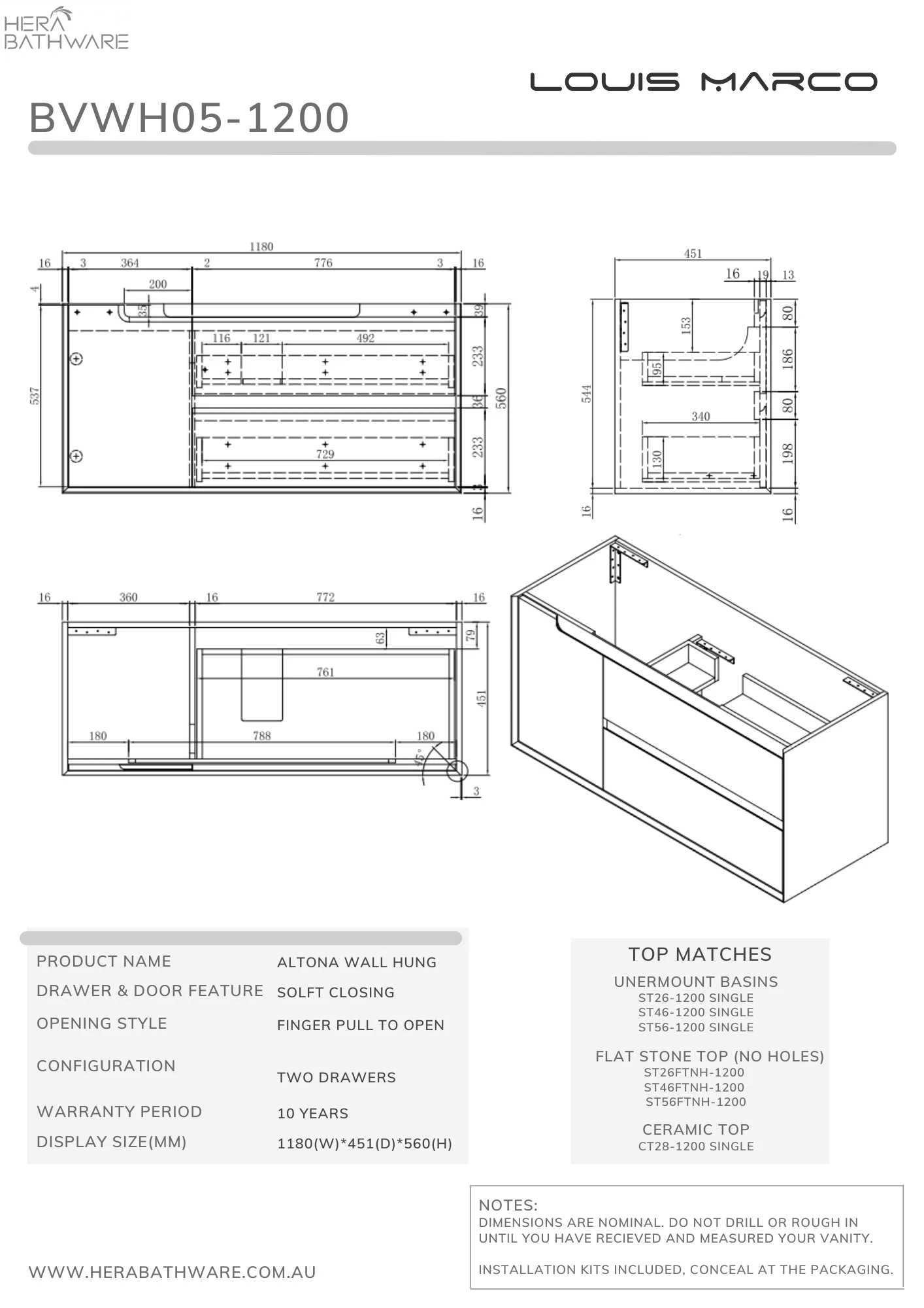 Altona Plywood Wall Hung Vanity 1200mm 3 Altona Plywood Wall Hung Vanity 1200mm - Image 3