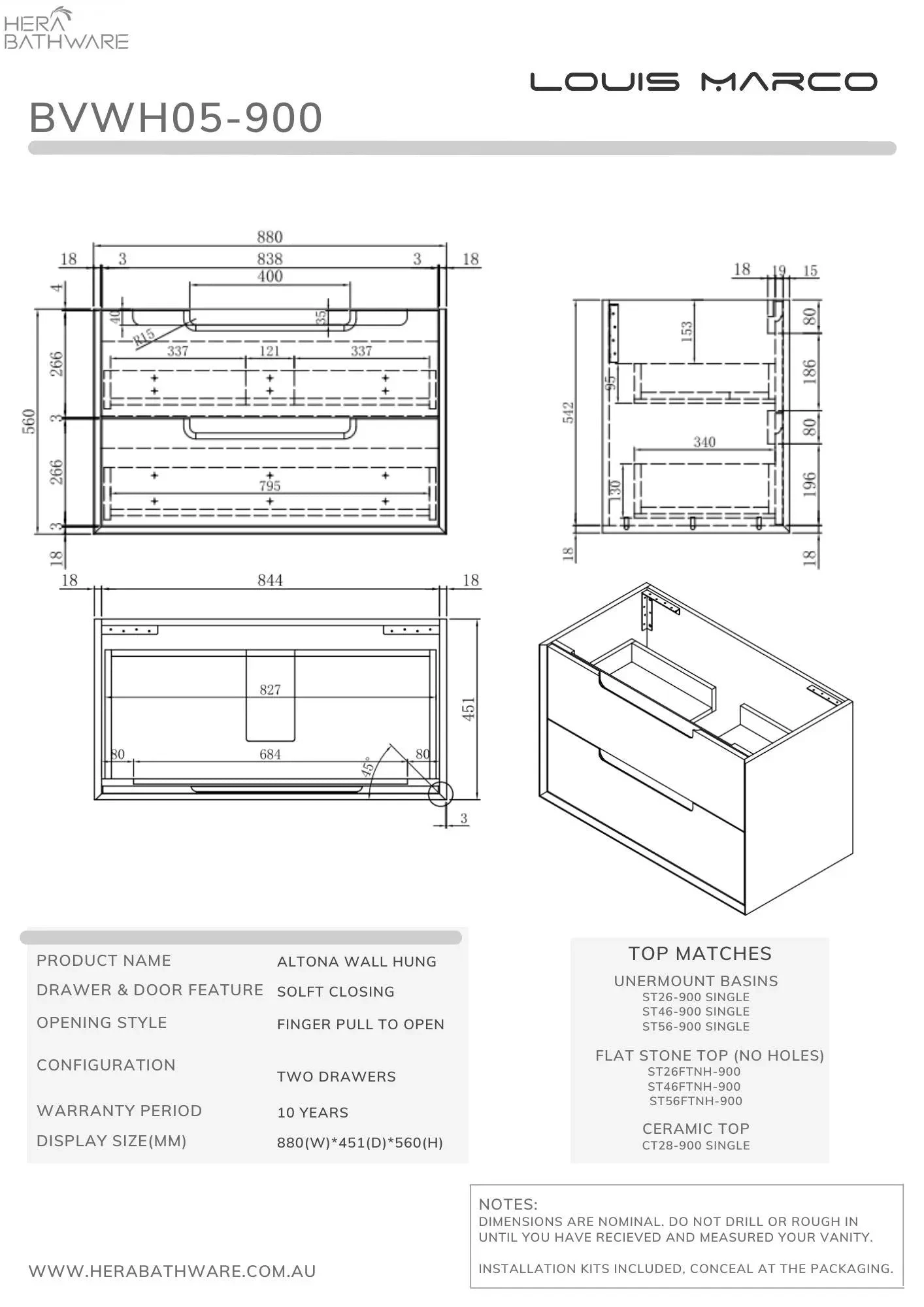 Altona Plywood Wall Hung Vanity 900mm 4 Altona Plywood Wall Hung Vanity 900mm - Image 4