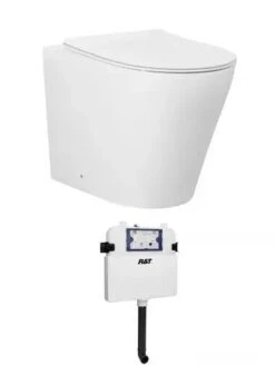 ALZANO Tornado Rimless Wall Face Toilet | Matte White | R&T Cistern Set