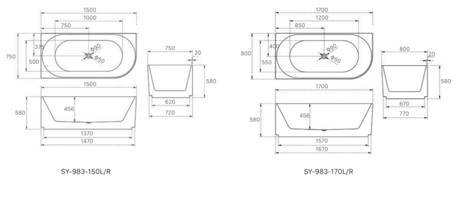 Anika Corner Back To Wall Fluted Bathtub 1500/1700mm 5 Anika Corner Back To Wall Fluted Bathtub 1500/1700mm - Image 5