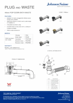 Bath Plug & Waste 40mm Pop-down Incl Connector | Johnson Suisse -HERA BATHWARE bath plug waste 40mm pop down incl connector johnson suissechromebathtubjohnson suisse 809222