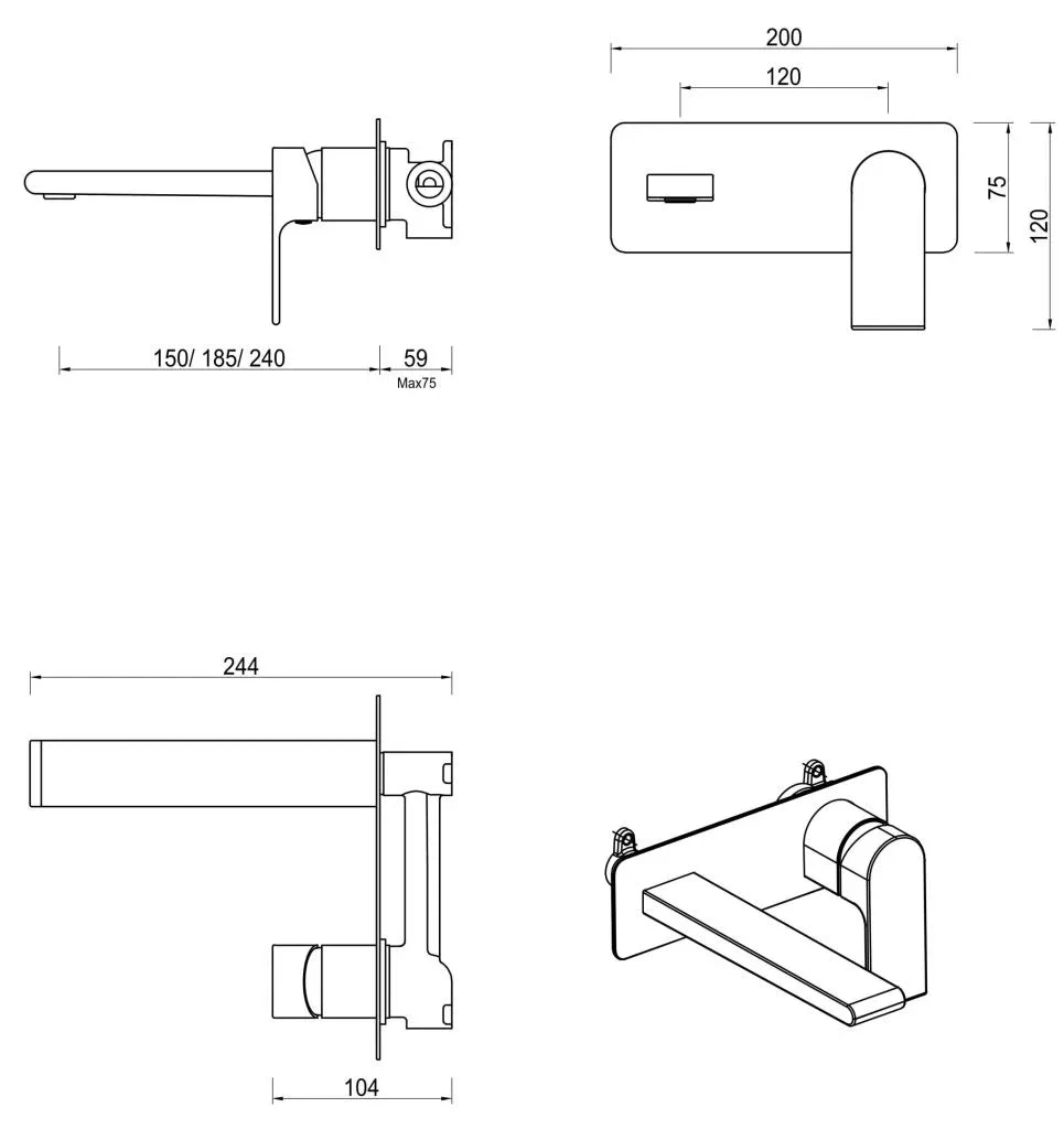 Beki Wall Basin Mixer 185mm Spout 6 Beki Wall Basin Mixer 185mm Spout - Image 6