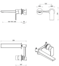 Beki Wall-Spout Combo Seperate 185mm -HERA BATHWARE beki wall spout combo seperate 185mmfrench goldbella vista 371103