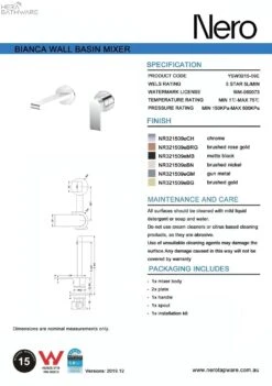 BIANCA Wall Basin Mixer Seperate -HERA BATHWARE bianca wall basin mixer seperate187mmgun metaltapwarenero tapware 127195