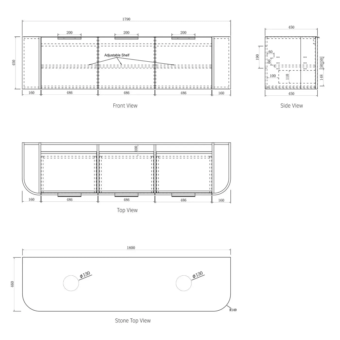 Bondi Black Oak 1800mm Wall Hung Vanity 3 Bondi Black Oak 1800mm Wall Hung Vanity - Image 3
