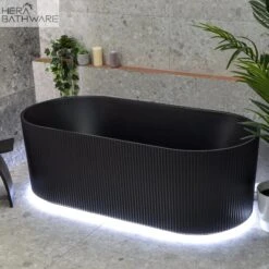 Brighton Groove Free Standing Oval Bathtub Matte Black -HERA BATHWARE brighton groove free standing oval bathtub matte blackmatte black1500mmbathtubkdk bathware 182708