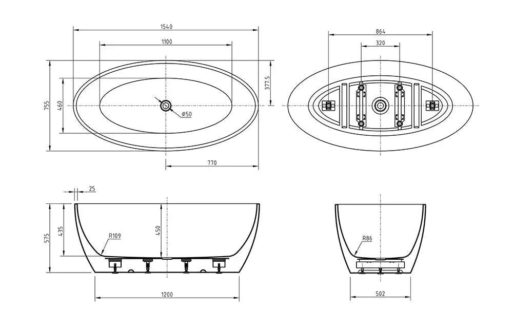 BTT Series Free Standing Bathtub - Gloss /Matte White 5 BTT Series Free Standing Bathtub - Gloss /Matte White - Image 5