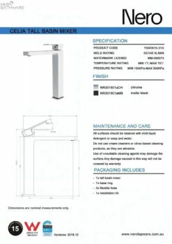 CELIA Tall Basin Mixer -HERA BATHWARE celia tall basin mixerbrushed nickeltall basin mixernero tapware 391786