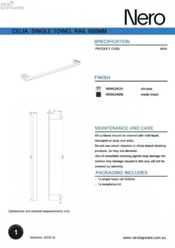 CELIA Towel Rail 600MM 15 CELIA Towel Rail 600MM -HERA BATHWARE celia towel rail 600mmbrushed nickeldouble towel railtowel railnero tapware 623739