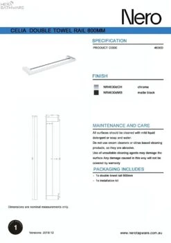 CELIA Towel Rail 800MM 17 CELIA Towel Rail 800MM -HERA BATHWARE celia towel rail 800mmbrushed nickeldouble towel railtowel railnero tapware 807189