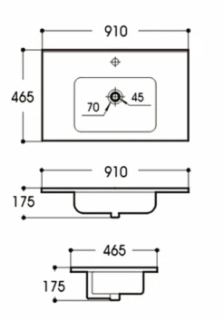 Ceramic Top PB-030 Soft Square White Glossy With Overflow | BNK -HERA BATHWARE ceramic top pb 030 soft square white glossy with overflow750ceramic topbnk 735378