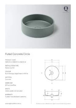 Concrete Fluted Circle Above Counter Basin | Eight Quarter | EQFCO1 -HERA BATHWARE concrete fluted circle above counter basin eight quarter eqfco1whiteabove counter basineight quarter 861495