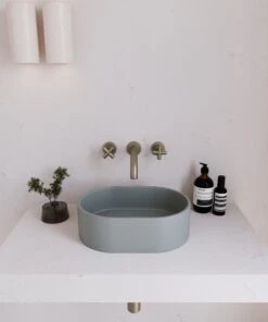 Concrete Mini Pod Above Counter Basin | Eight Quarter | EQCO2 -HERA BATHWARE concrete mini pod above counter basin eight quarter eqco2light greyabove counter basineight quarter 134185