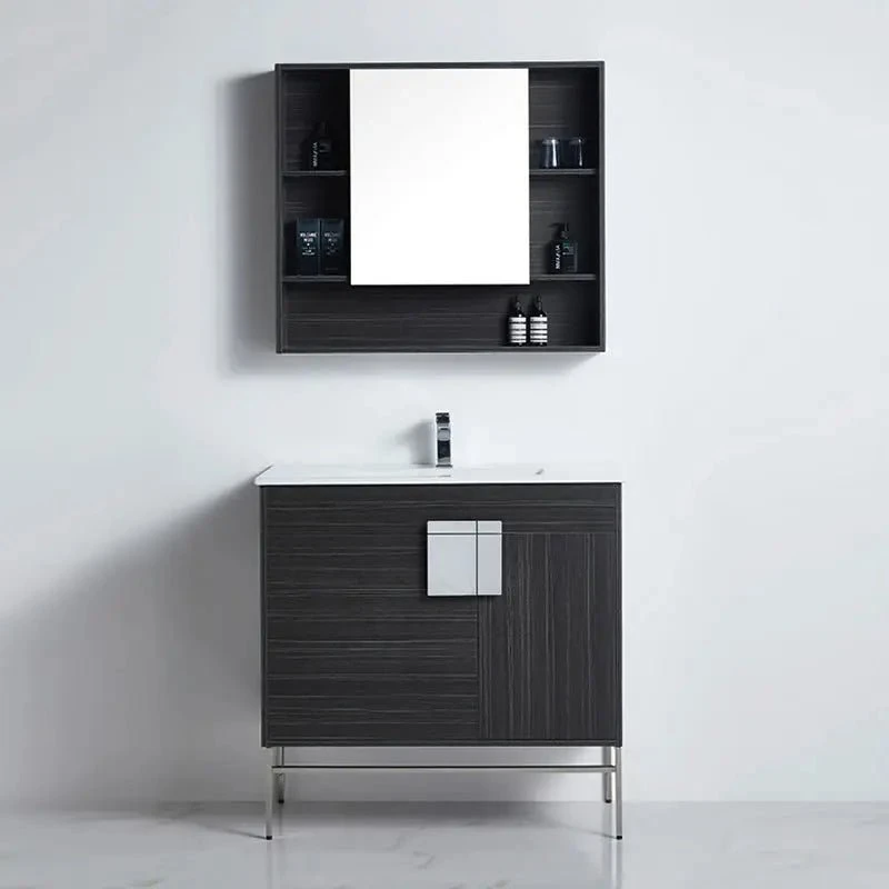 Dark Grey Marquina Bathroom Vanity With Unique Square Handle 1 Dark Grey Marquina Bathroom Vanity With Unique Square Handle