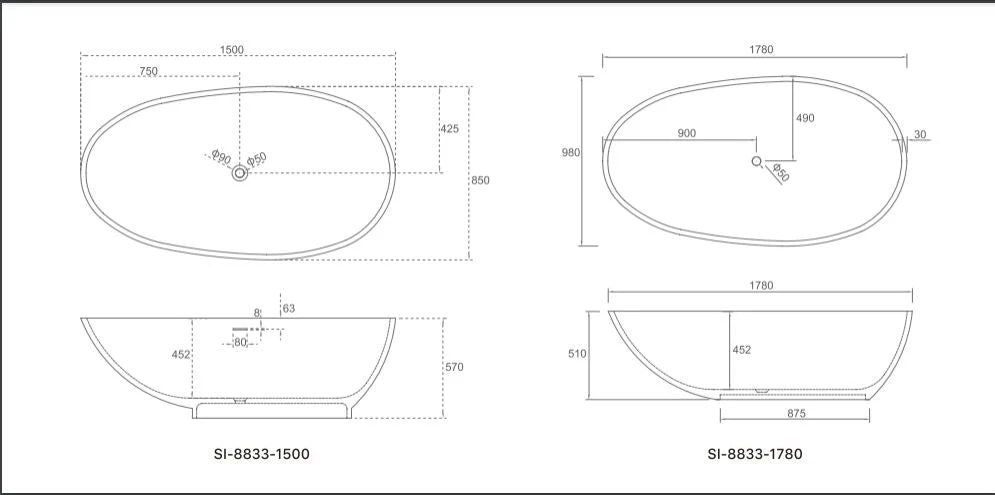 Delight Soild Surface Bathtub 1500/1780mm 4 Delight Soild Surface Bathtub 1500/1780mm - Image 4