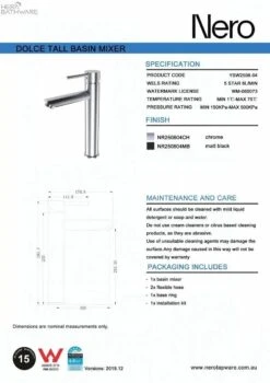 DOLCE Tall Basin Mixer 17 DOLCE Tall Basin Mixer -HERA BATHWARE dolce tall basin mixerbrushed nickeltall basin mixernero tapware 200373