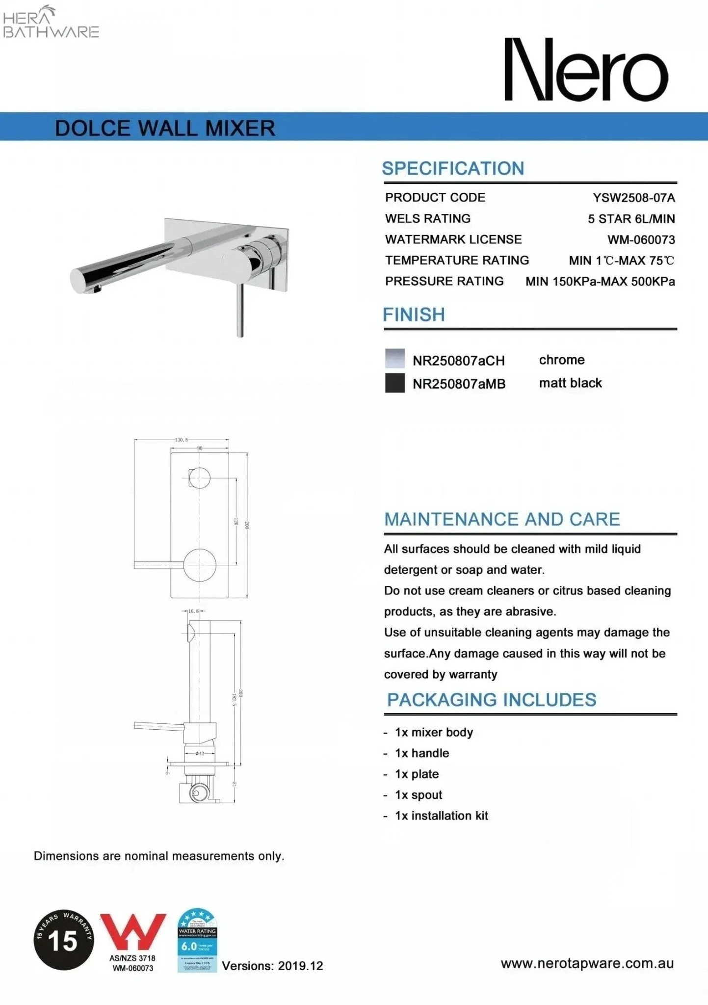 DOLCE Wall Basin Mixer Straight Spout 3 DOLCE Wall Basin Mixer Straight Spout - Image 3