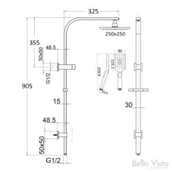 Dual Shower Rail With Rain Fall Head - Square 13 Dual Shower Rail With Rain Fall Head - Square -HERA BATHWARE dual shower rail with rain fall head squarebrushed goldshower setbella vista 548686