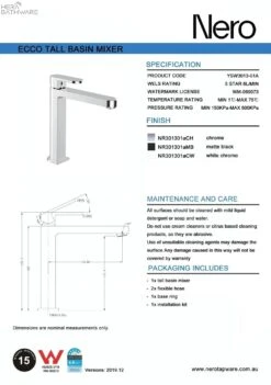 ECCO Tall Basin Mixer 10 ECCO Tall Basin Mixer -HERA BATHWARE ecco tall basin mixerbrushed nickeltall basin mixernero tapware 941351