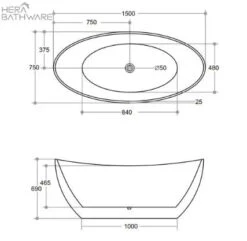 Evie Free Standing Bathtub - Gloss Black -HERA BATHWARE evie free standing bathtub gloss black1500mmgloss blackbathtubkdk bathware 552730