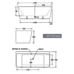 Florence Back To Wall Bath - Gloss Black -HERA BATHWARE florence back to wall bath gloss blackgloss black1700mmbathtubbest bm 815479