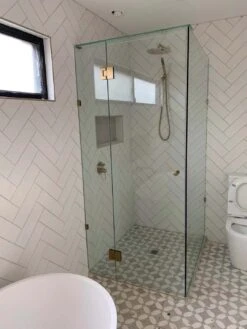 Gem Series (C) Fully Frameless Shower Screen (Door Hinged To Fixed Glass) Front Glass -HERA BATHWARE gem series c fully frameless shower screen door hinged to fixed glass front glasschrome745 1000mmshower screenconvex 120761