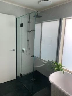 Gem Series (C) Fully Frameless Shower Screen (Door Hinged To Fixed Glass) Front Glass -HERA BATHWARE gem series c fully frameless shower screen door hinged to fixed glass front glasschrome745 1000mmshower screenconvex 182335