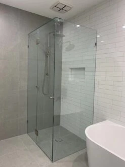 Gem Series (C) Fully Frameless Shower Screen (Door Hinged To Fixed Glass) Front Glass -HERA BATHWARE gem series c fully frameless shower screen door hinged to fixed glass front glasschrome745 1000mmshower screenconvex 331973
