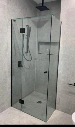 Gem Series (C) Fully Frameless Shower Screen (Door Hinged To Fixed Glass) Front Glass -HERA BATHWARE gem series c fully frameless shower screen door hinged to fixed glass front glasschrome745 1000mmshower screenconvex 640887