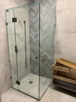 Gem Series (C) Fully Frameless Shower Screen (Door Hinged To Fixed Glass) Front Glass -HERA BATHWARE gem series c fully frameless shower screen door hinged to fixed glass front glasschrome745 1000mmshower screenconvex 794819