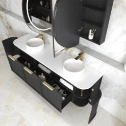 Hampshire 600-1800mm Satin Black Wall Hung Vanity -HERA BATHWARE hampshire 600 1800mm satin black wall hung vanitypure white flat stone top1800mmvanitiesotti 600709