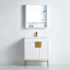 Jasmine White Bathroom Vanity With Unique Square Handle