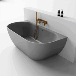 Justina Back-to-Wall Oval Bath 1500/1700mm -HERA BATHWARE justina back to wall oval bath 15001700mmconcrete grey1520mmtoka lite 247169