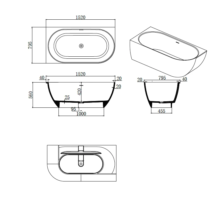 Justina Corner Oval Bath 1520/1750mm | Left/Right Corner | Stonebaths 20 Justina Corner Oval Bath 1520/1750mm | Left/Right Corner | Stonebaths - Image 20