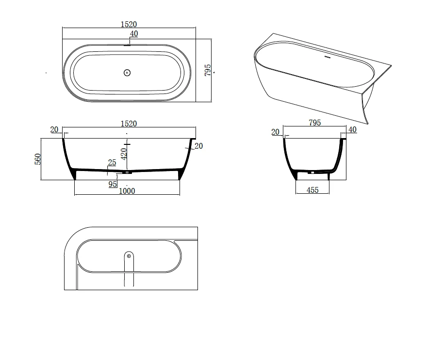 Justina Corner Oval Bath 1520/1750mm | Left/Right Corner | Stonebaths 19 Justina Corner Oval Bath 1520/1750mm | Left/Right Corner | Stonebaths - Image 19