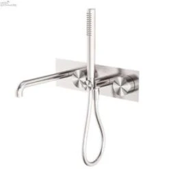 KARA Progressive Shower System With Spout 230/250mm -HERA BATHWARE kara progressive shower system with spout 230250mm230mmbrushed nickelshower railsnero tapware 178222