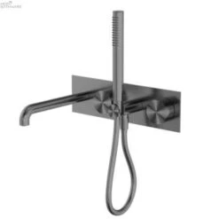 KARA Progressive Shower System With Spout 230/250mm -HERA BATHWARE kara progressive shower system with spout 230250mm230mmgun metalshower railsnero tapware 768130